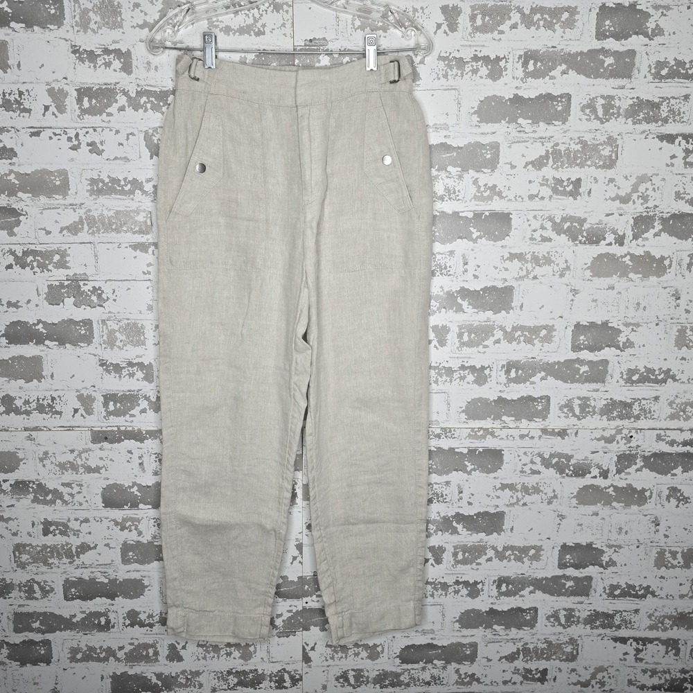 Athleta Pants Womens 2 Voyager 100% Linen Natural‎ Beige Snap Pockets Zip Fly
